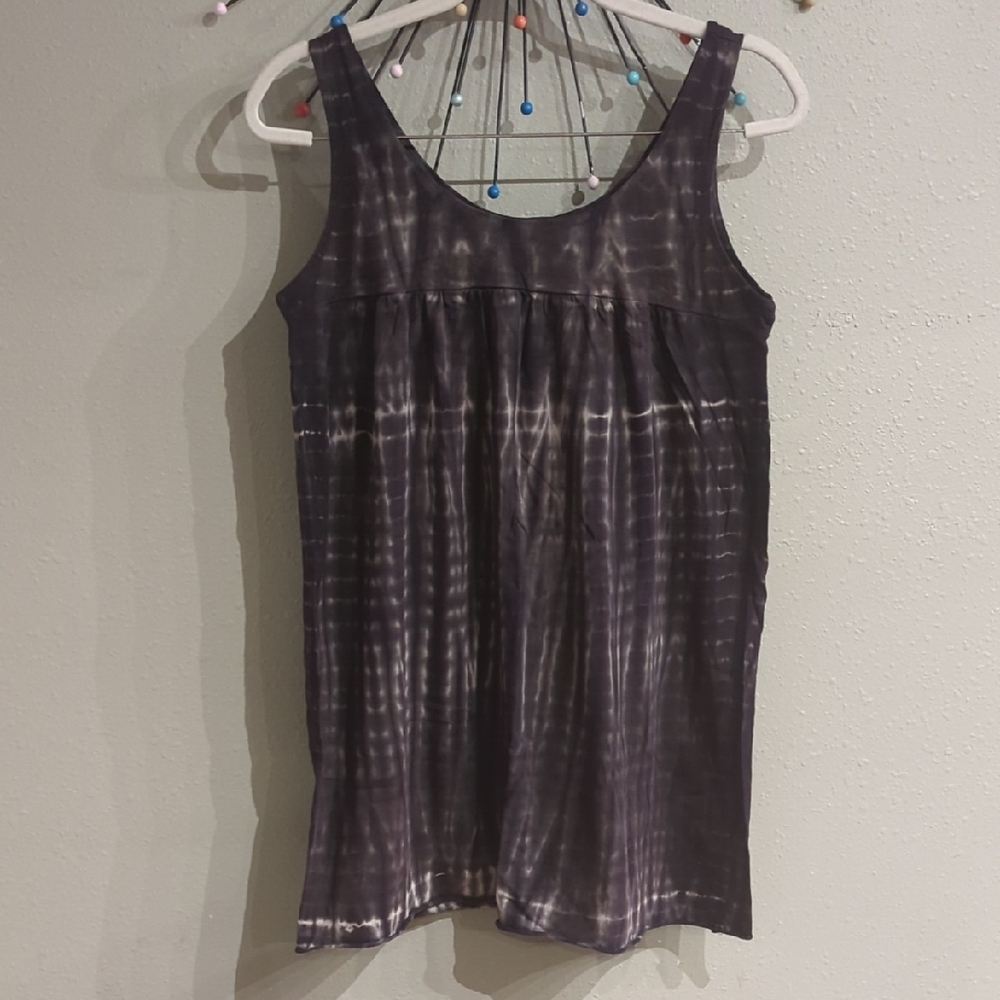 Allen Allen Top Tunic Dress Tie Dye Size Medium Black Gray Boho Grunge